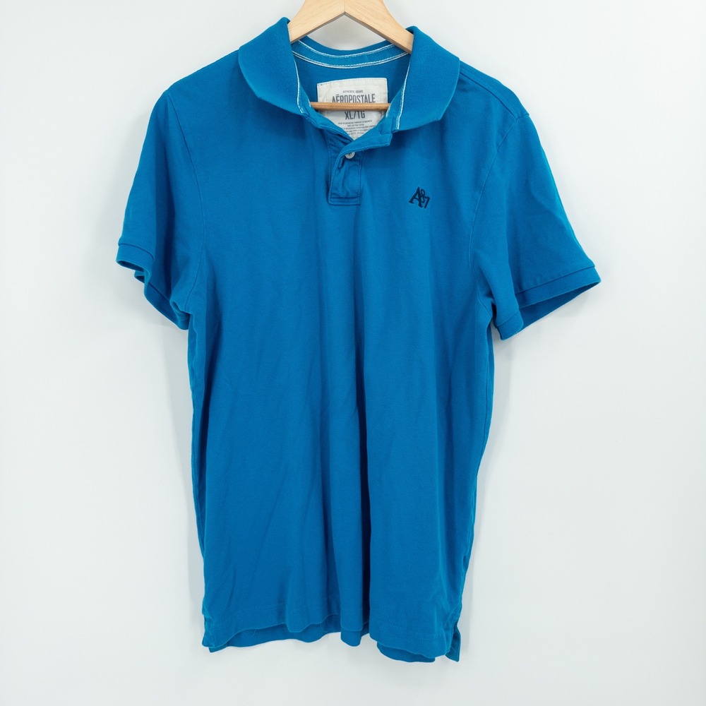 Y2K Aeropostale A87 Blue Polo Shirt Mens XL Preppy Mall 2000s Oversized Baggy